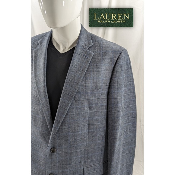 Ralph Lauren Other - Ralph Lauren Blazer Sport Suit Jacket Coat Silk‎ Wool 44L Blue Gray Plaid Check